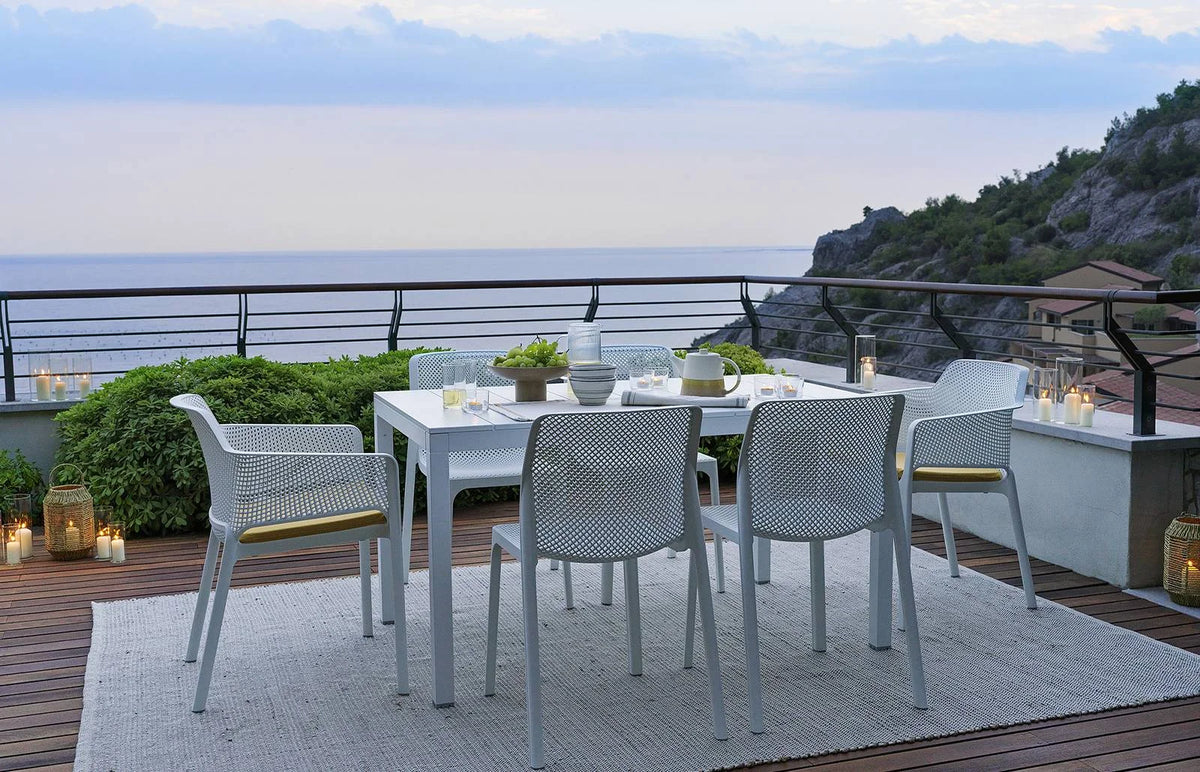 Nardi Rio ALU 140 Extensible Table Set, 2 NET chairs, 4 BIT chairs, 2 NET Extensible cushions in various colours Made in Italy