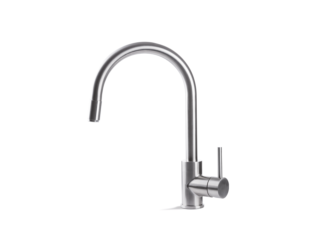 Vema Tiber Steel rubinetto cucina canna tonda girevole e doccetta estraibile V18040