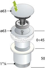 Piletta a vite clic-clac in ottone cromato per lavabo e bidet OMP TEA