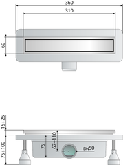 Floor-standing shower channel in ABS with OMP TEA thin-bed waterproofing