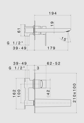 Vema Timea V16050-Single-lever wall-mounted mixer tap for washbasin complete with built-in parts, without waste, with spout L=180 mm.