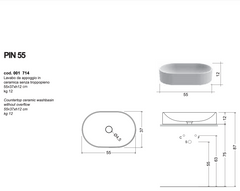 Pin 55 NIC lay-on washbasin