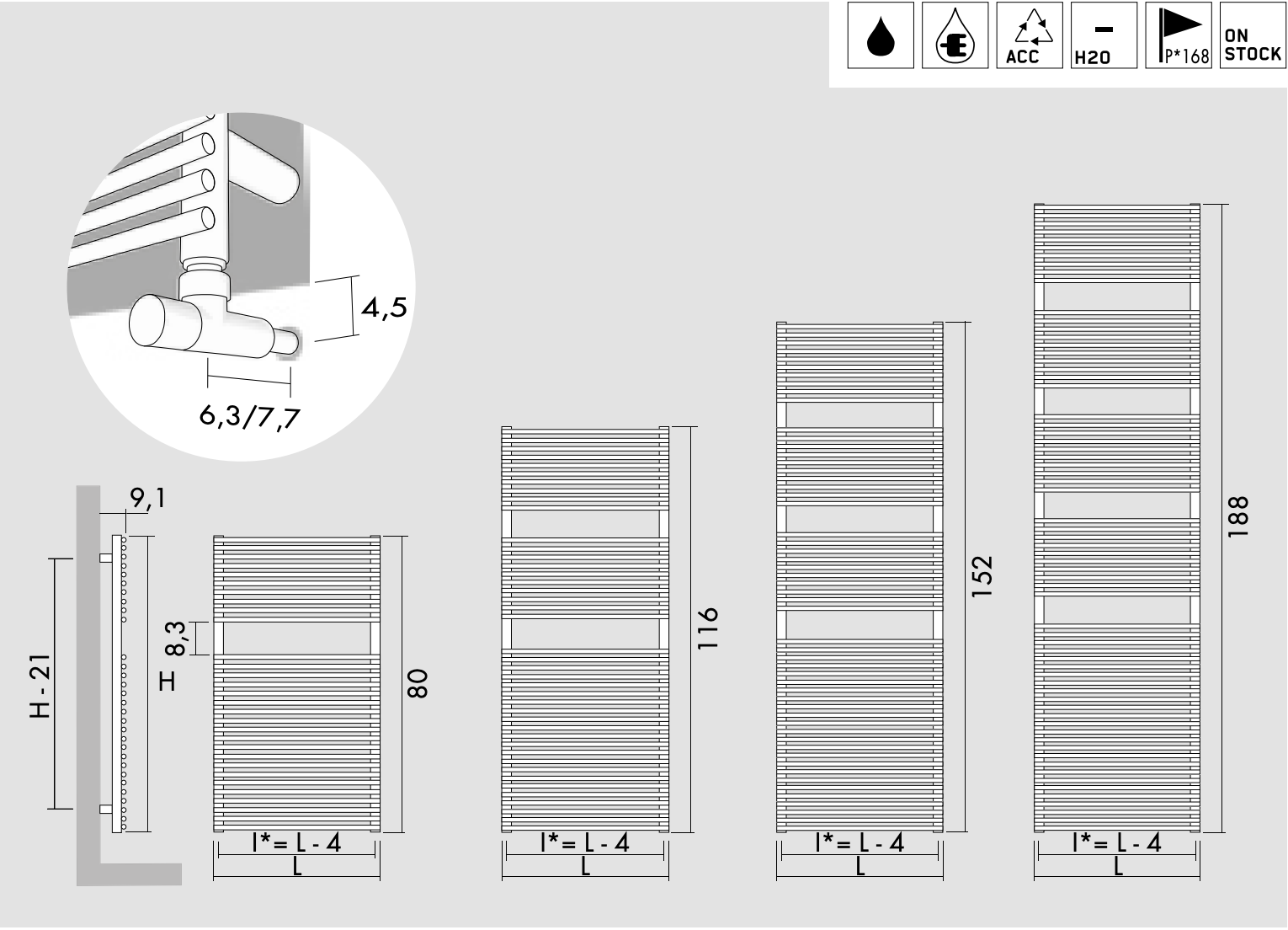 Antrax BD13S scaldasalviette bianco 116x40cm BD13S040116BIAN